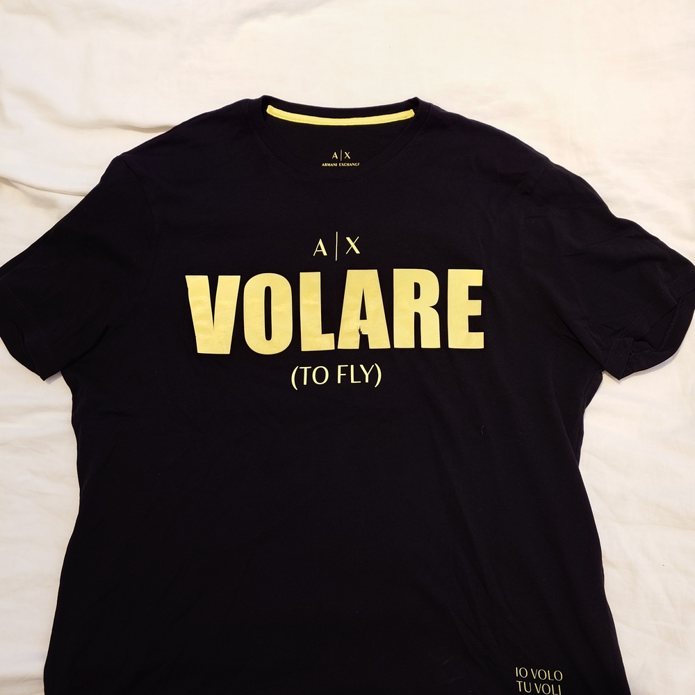 Armani Exchange Black Tee with Yellow 'VOLARE' Design